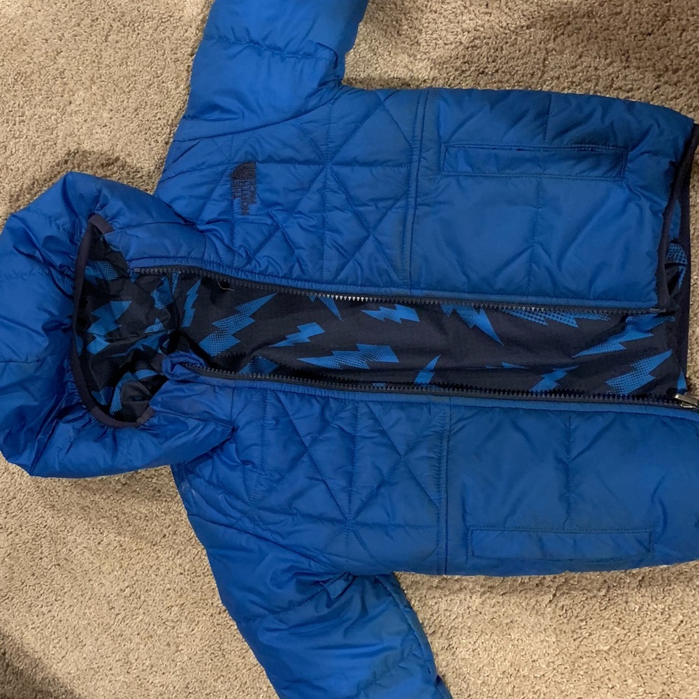 Blue reversible toddler boy winter jacket